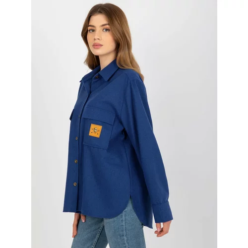 Fashion Hunters Dark blue wool shirt with pockets