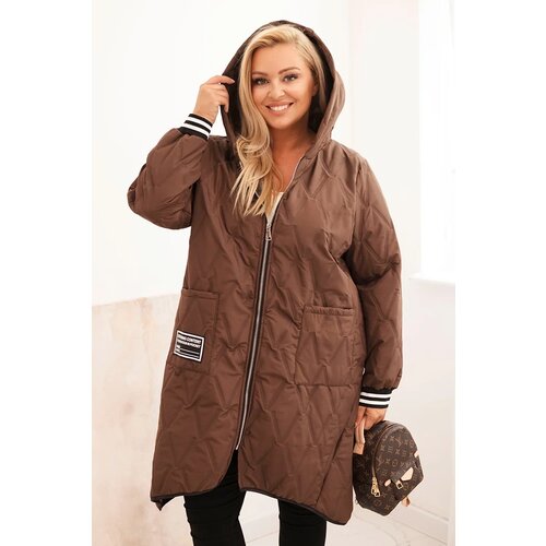 Kesi Włoski Plus Size women&amp;#039;s quilted jacket with a hood and sporty cuffs chocolate Slike