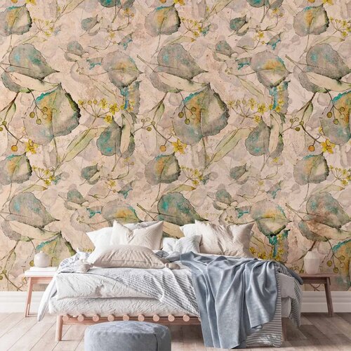  Foto tapeta - Green and yellow autumn souvenirs - floral design with leaves 100x70 Slike