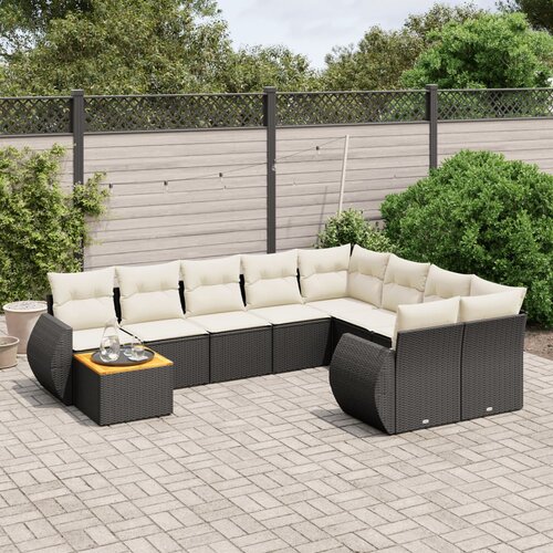 VidaXL 10-dijelni set vrtnih sofa s jastucima crni od poliratana Slike