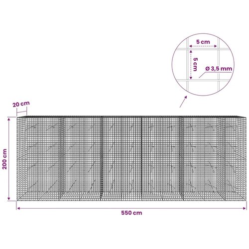  Gabion s žicom debljine 3 5 mm i mrežom 5x5 cm 550x20x200 cm - 20 cm 200 cm 550 cm Slike