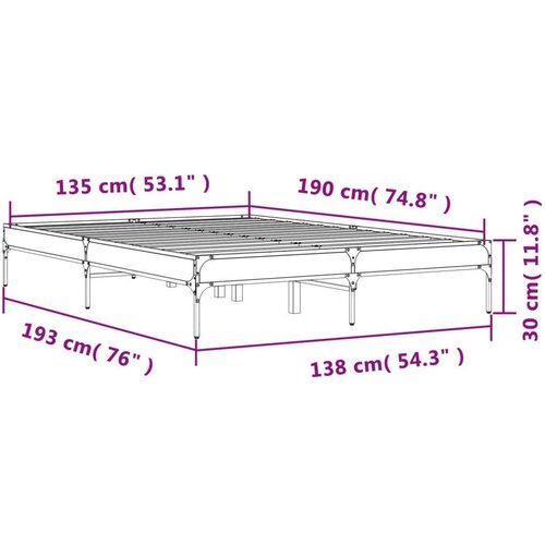 VidaXL Okvir kreveta boja hrasta 135x190cm konstruirano drvo i metal Slike