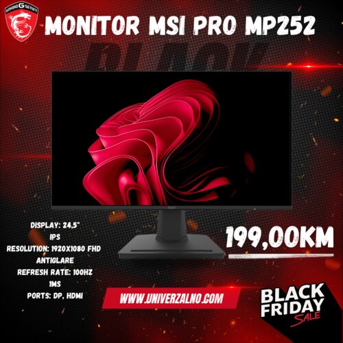 MSI Monitor 25" PRO MP252 FHD IPS 100Hz Cijene