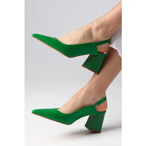 Mio Gusto Anette Green Color Pointed Toe Open Back Thick Heeled Shoes