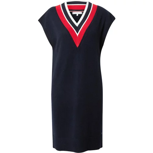 Tommy Hilfiger Pletena haljina tamno plava / neonsko crvena / crna / bijela