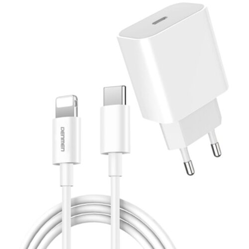 Denmen DC06L Punjač za mobilne Type C 20W 3,6A Fast + Lightning kabl bela Cene