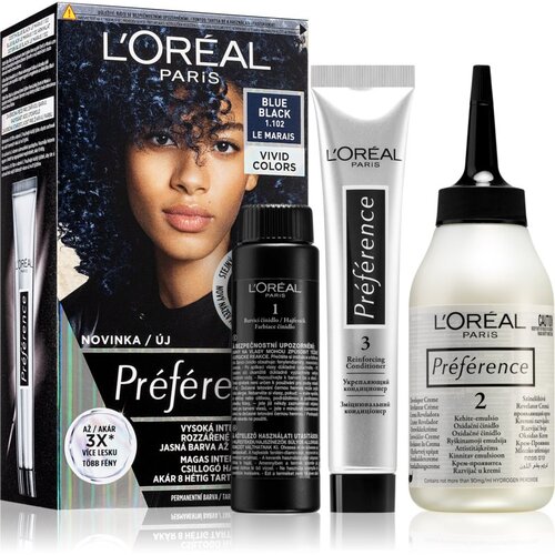 L´Oréal Paris préférence Vivid Colors barva za lase za barvane lase za vse vrste las 60 ml odtenek 1,102 Blue Black Cene