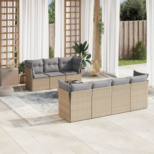 VidaXL 8-dijelni set vrtnih sofa od poliratana s jastucima bež Slike