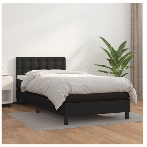  Box spring postelja z vzmetnico črn 100x200 cm umetno usnje Cene
