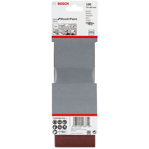 Bosch 3-delni set brusnih traka X440 75 x 457 mm granulacija 100 - pakovanje od 3 komada (2608606035) Slike