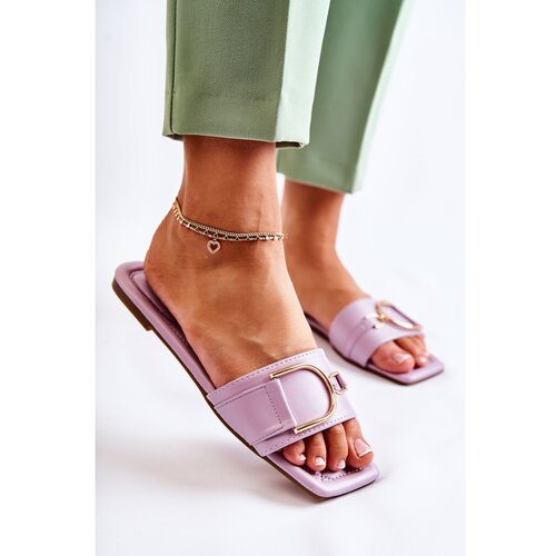 Kesi Women's Classic Leather Slippers With Decoration Violet Shilla Cene