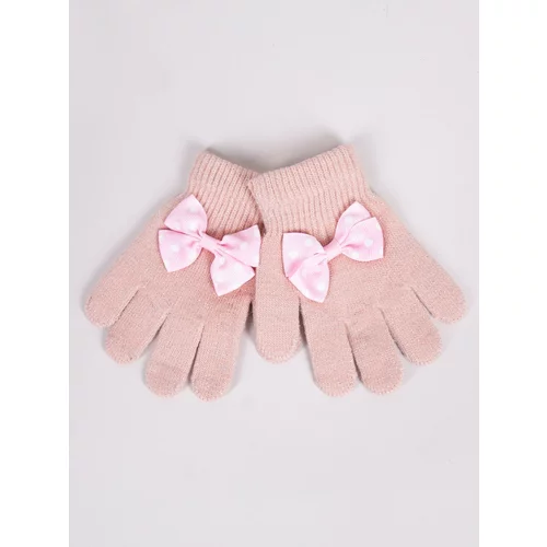 Yoclub Kids's Girls' Five-Finger Gloves With Bow RED-0070G-AA50-007