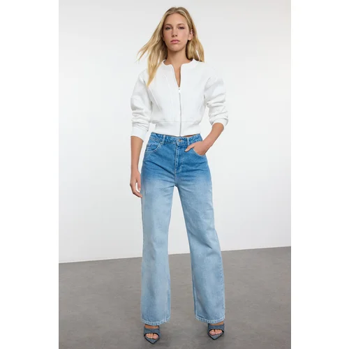 Trendyol Blue Wash Effect High Waist Wide Leg Jeans