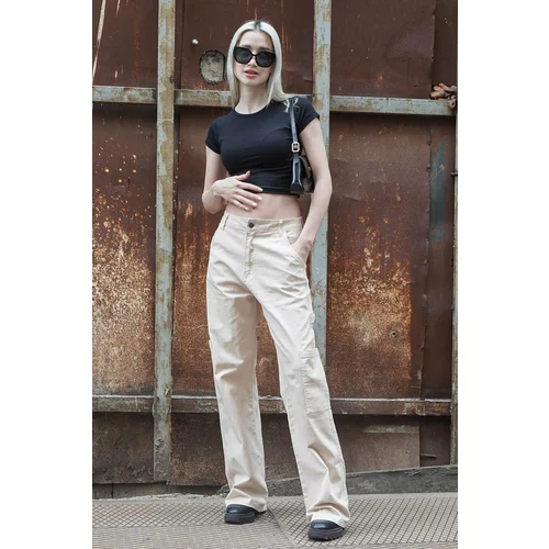 Madmext Beige Straight Fit Cargo Pants