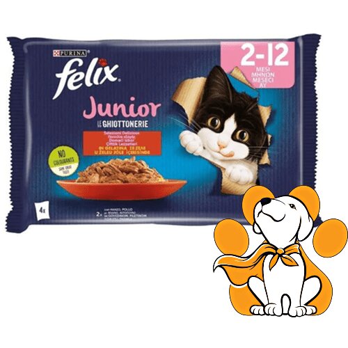 Purina Felix le Ghiottenerie Junior s Govedinom i Piletinom u želeu 4x85g Slike