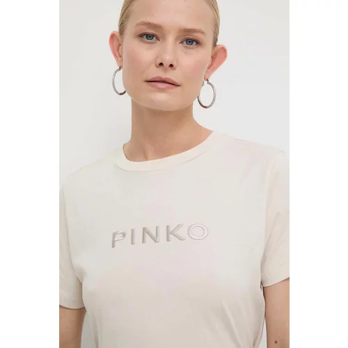 Pinko Bombažna kratka majica ženski, bež barva