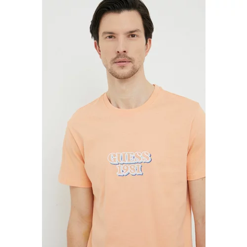 Guess Bombažna kratka majica oranžna barva