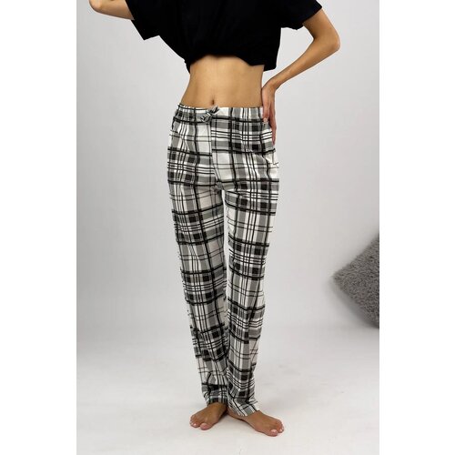 Dewberry 80156 Women Pyjama Bottom-WHITE-BLACK Slike
