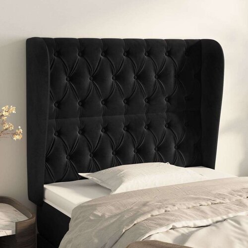  Uzglavlje s u&amp;scaron;ima crni 103x23x118/128 cm bar&amp;scaron;unasti Slike