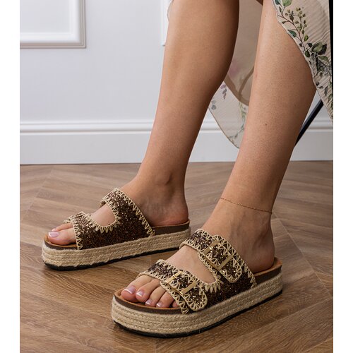 D/CEO Brown glitter espadrille sandals with buckles Induri Cene