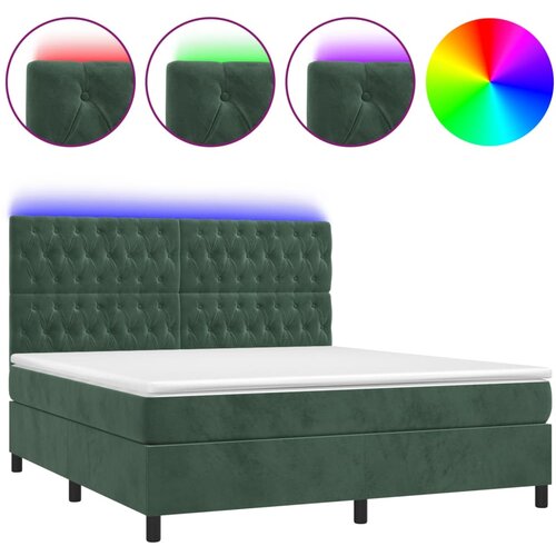 VidaXL Krevet box spring s madracem LED tamnozeleni 180x200 cm bar&amp;scaron;un Slike