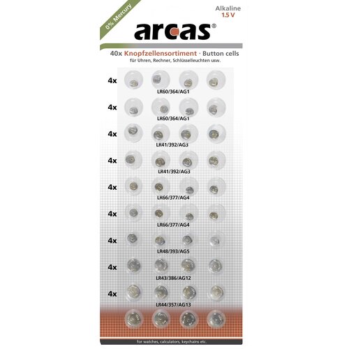 Arcas komplet gumbnih baterij 8x AG1\, AG3\, AG4\, AG13 in 4x AG5\, AG12 vsak, (20430838) Slike