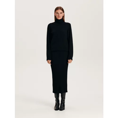 Reserved - Midi suknja s visokim udjelom pamuka - crno