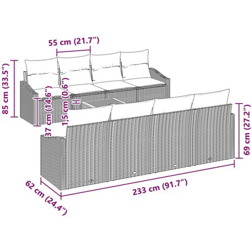 vidaXL set od 9 komada vrtnih sofa s jastučićima bež poli ratan akacija Cene