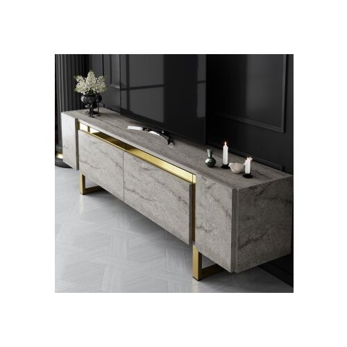 Hanah home TV komoda Yildiz, 180x50x30 cm, Sivo-Zlatne boje Slike