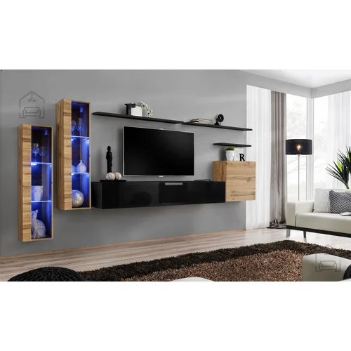 ASM Meble Dnevni TV regal Switch XI 330 cm LED - votan/črn