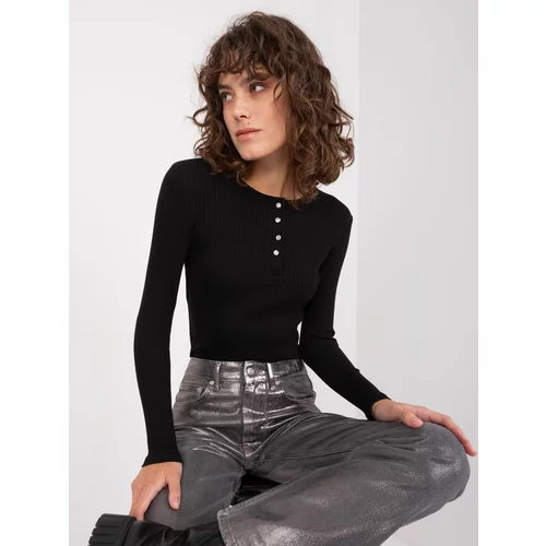 Fashion Hunters Black ribbed blouse with long sleeves