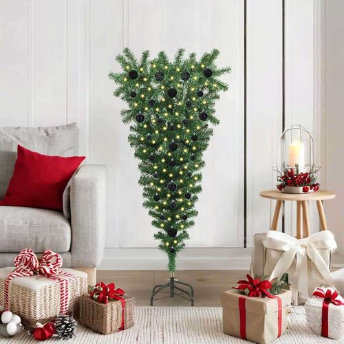  Odzračeno umetno božično drevo s kroglicami Zelena 120 cm PVC Slike