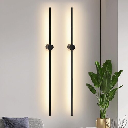 Nettlife Komplet 2 100 cm dolgih LED notranjih stenskih svetilk, črne barve, 8 W, minimalistična vrtljiva nočna lučka, toplo bela 3000 K, (5000491197) Slike