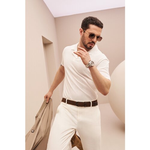 Avva Men's White Buttonless Polo Collar Easy-Iron Micro Patterned Standard Fit Normal Cut T-shirt Slike