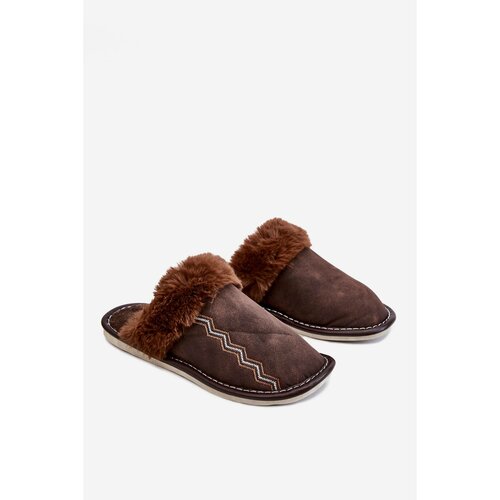 Kesi Men's Warm Slippers With Fur Brown Aron Slike