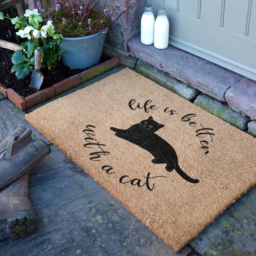Artsy Doormats Predpražnik iz kokosovih vlaken 40x60 cm Life Is Better With a Cat &amp;ndash; Slike