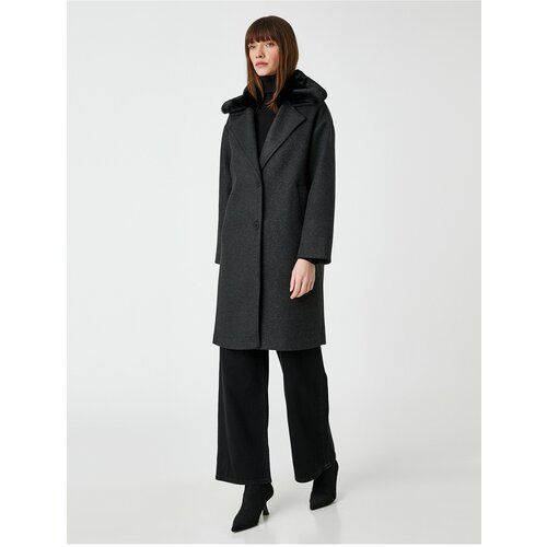 Koton Oversize Wool Cachet Coat Collar Detachable Plush Detailed Slike