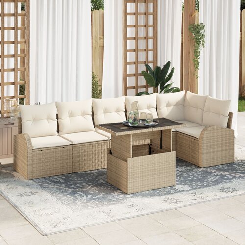 vidaXL 7-delni vrtni sofa set s blazinami bež poli ratan Cene