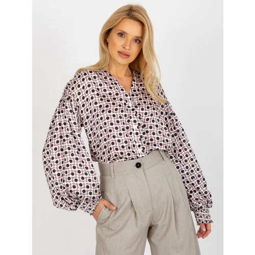 Fashion Hunters Ecru-dusty pink shirt with print and wide sleeves