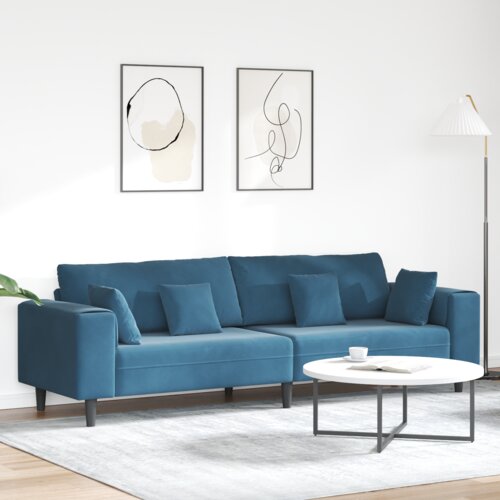 VidaXL Žametni kavč z blazino z blazino Modra 208 cm Žamet Slike