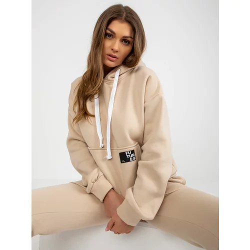 Fashion Hunters Women's beige tracksuit with hoodie