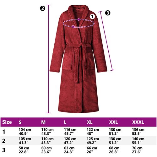  Bade mantil bez kapuljače Bordeaux Crvena xxl Flanel Slike