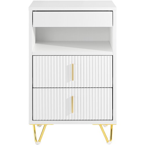 SoBuy Nočna omarica s 3 predali in polico, moderna za spalnico, bela, &amp;Scaron;40xD40xV63 cm, FBT168-W, (5000018642) Slike