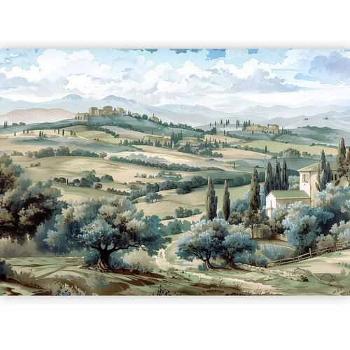  Foto tapeta - Landscape with Green Fields and Trees Tuscan Sunny View 245x175 Samoljepljiva Slike