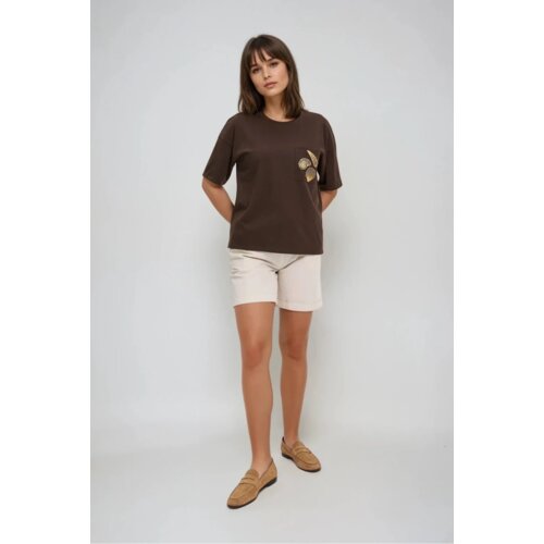Marisse Brown T-Shirt With A Hat On The Pocket Slike