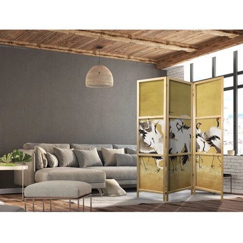  Japanski paravan - Japanese cranes - a flock of birds against a golden background based on a painting by Ishida Yūtei 135x172 Cene