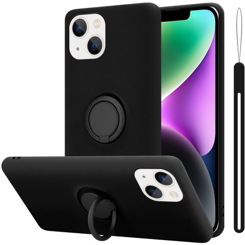 Cadorabo Ohi&amp;scaron;je združljiv z Apple v tekoči črni barvi - za&amp;scaron;čitni pokrov iz fleksibilnega silikona TPU z obročem, (20603225) Slike