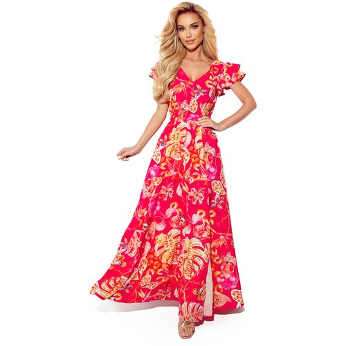 Numoco Long dress with neckline and frills Cene