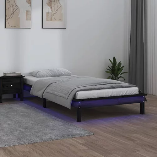 vidaXL LED posteljni okvir črn 90x190 cm 3FT trden les
