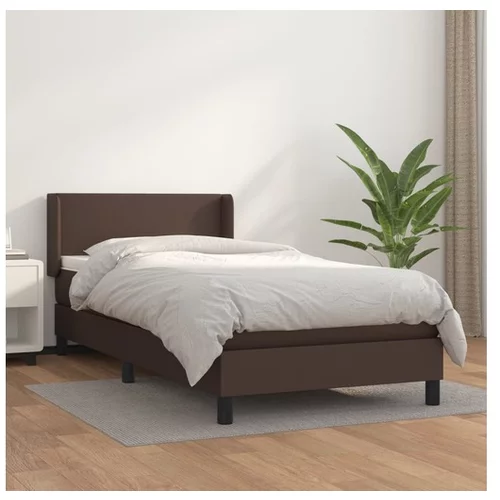  Box spring postelja z vzmetnico rjava 90x200 cm umetno usnje